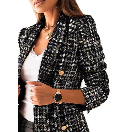 Damen modischer Tweedblazer mit doppelter Knopfleiste und Schulterpolstern Heidi-Mode