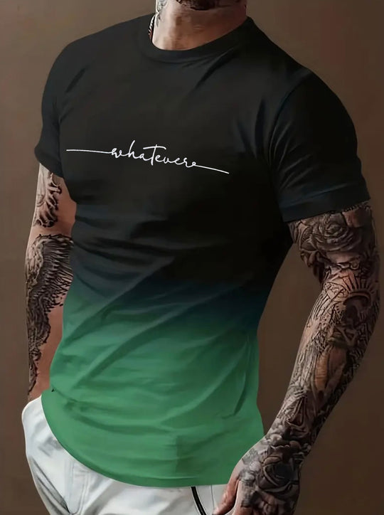 Herren T-Shirt mit modernem Farbverlauf und Palmenstickerei Heidi-Mode