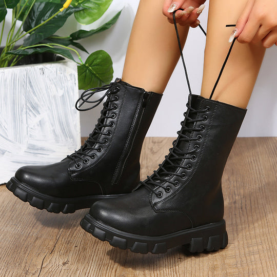 Damen Schnürboots mit robustem Plateau und seitlichem Reißverschluss Heidi-Mode