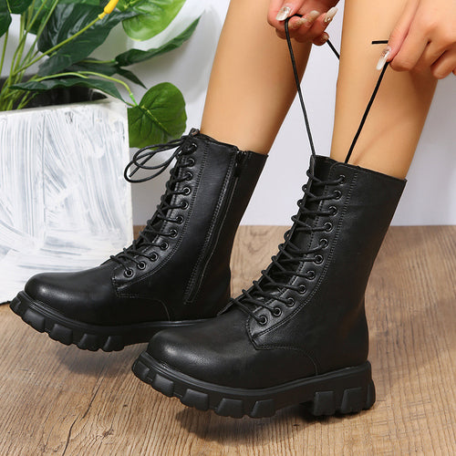 Damen Schnürboots mit robustem Plateau und seitlichem Reißverschluss Heidi-Mode