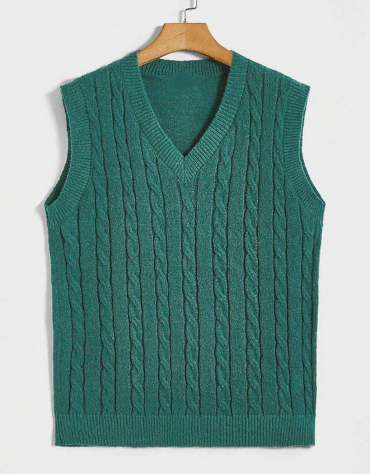 Damen Strickweste mit V-Ausschnitt und Zopfmuster Heidi-Mode