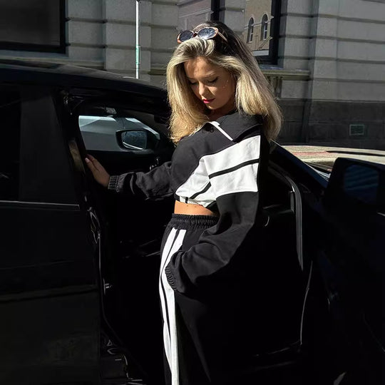 Damen Sportliches Lounge-Set mit hohem Kragen und elastischen Bündchen Heidi-Mode