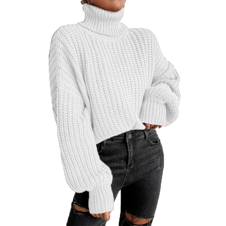 Damen Grobstrickpullover mit hohem Kragen und lässigem Schnitt Heidi-Mode