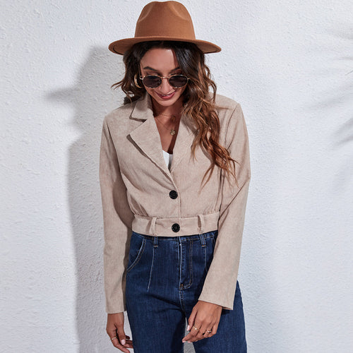 Damen Cropped Blazer mit Taillengürtel und modernem Schnitt Heidi-Mode