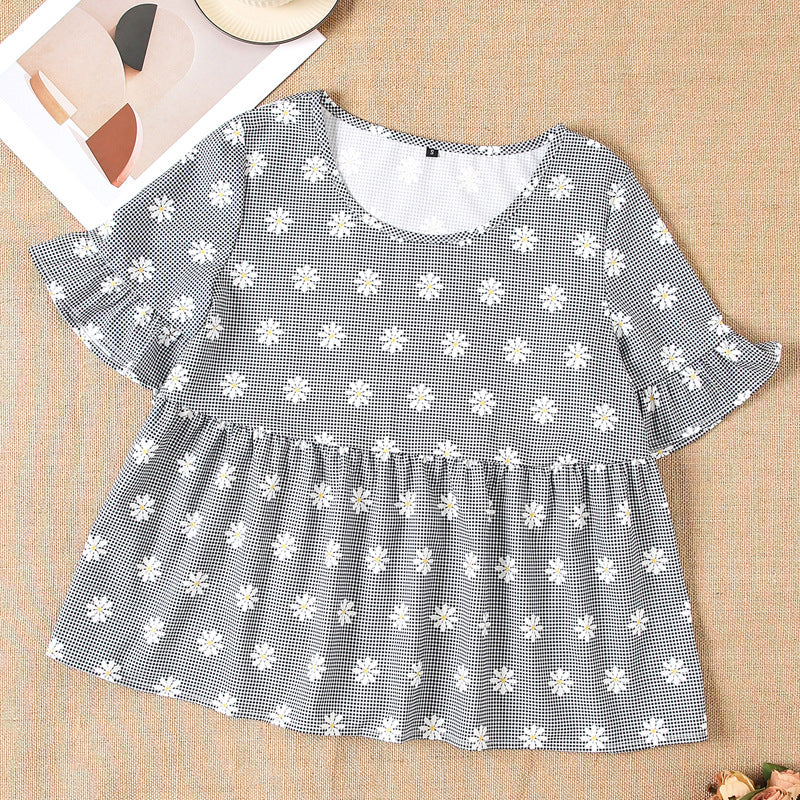 Damen Kurzarm Bluse mit floralem Design und Rüschendetails Heidi-Mode