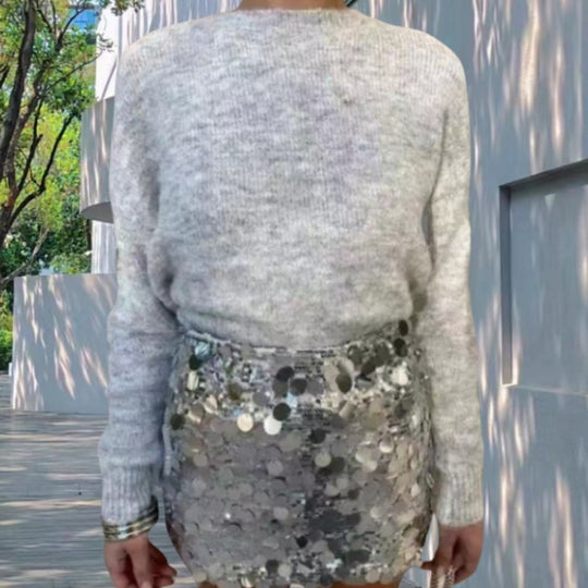 Damen Strickpullover mit offenen Ärmeln und schimmernden Akzenten Heidi-Mode