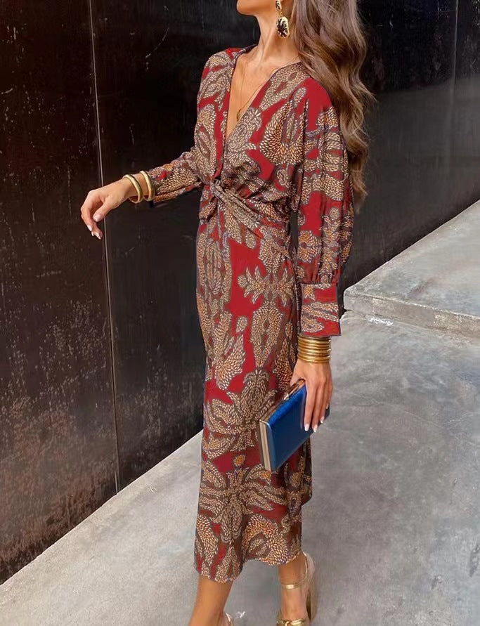 Damen Maxikleid mit elegantem Wickeldesign und floralem Muster Heidi-Mode