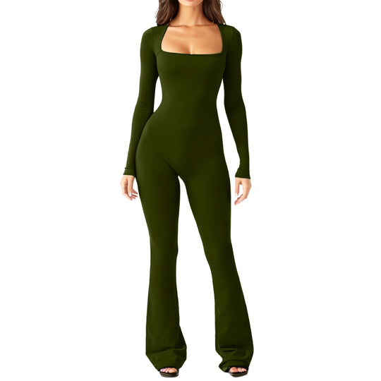 Damen Figürlicher Jumpsuit mit langen Ärmeln und weitem Bein Heidi-Mode