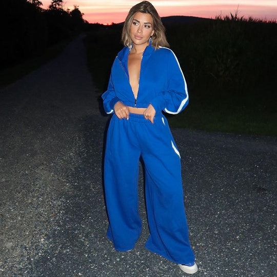 Heidi-Mode | Frauen Kleidung Herbst Straße Shooting Strickpullover Langarm Oben Slim Lässig Sport Set
