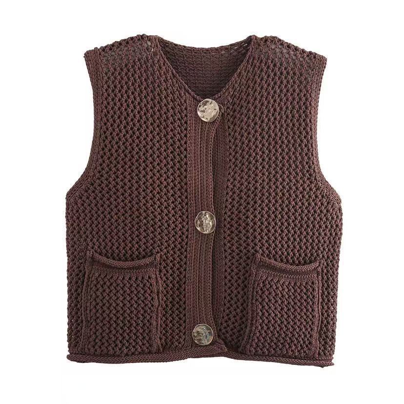 Damen Strickweste mit Knopfdetails und praktischen Taschen Heidi-Mode