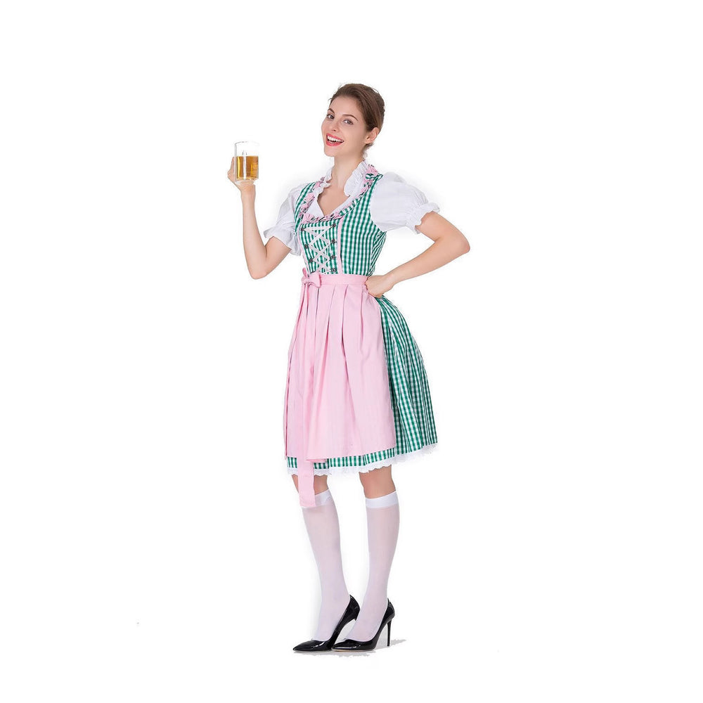 Damen Trachtenkleid mit romantischen Karomustern und verspielten Rüschen Heidi