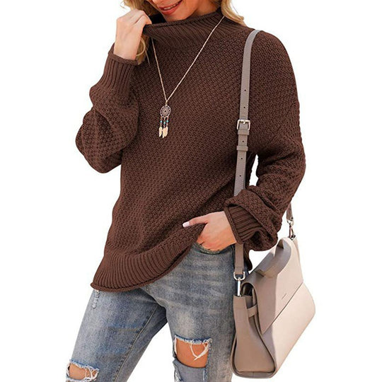 Damen Grobstrickpullover mit hohem Kragen und bequemen Ärmeln Heidi-Mode