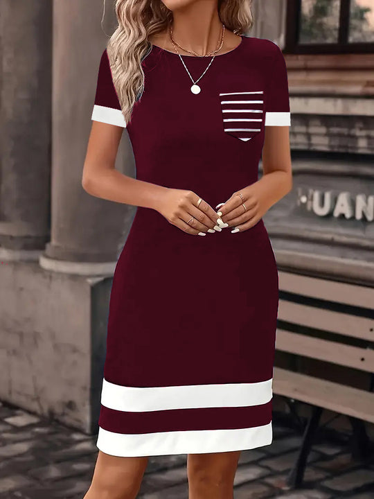 Damen Freizeitkleid mit modischem Streifendesign und praktischer Brusttasche Heidi-Mode