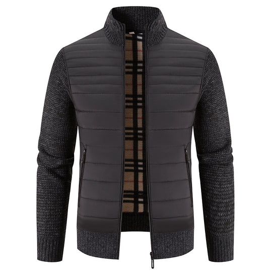 Herren gesteppte Hybridjacke mit Strickärmeln und modernem Stehkragen Heidi-Mode