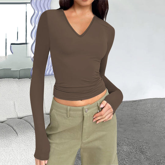 Damen Langarmshirt mit V-Ausschnitt von Heidi-Mode