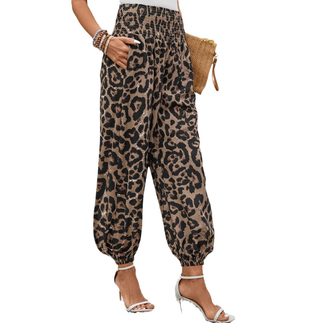 Damen Aladin-Hose mit elastischem Bund und modernem Leopardenmuster Heidi-Mode
