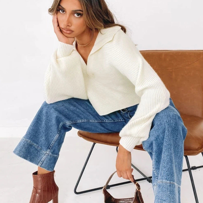 Damen oversized Strickpullover mit V-Ausschnitt und weitem Schnitt Heidi-Mode