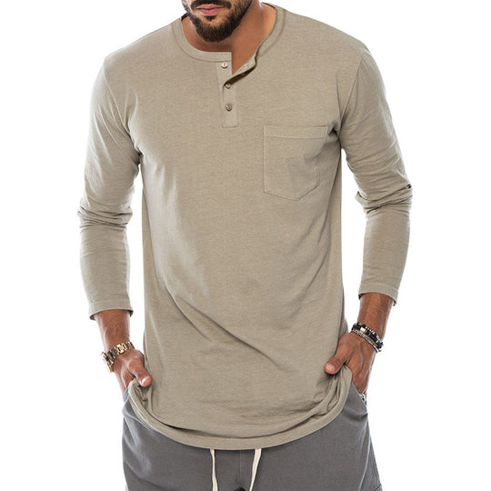 Herren Langarm-Henley-Shirt mit modischem Knopfverschluss und praktischer Brusttasche Heidi-Mode