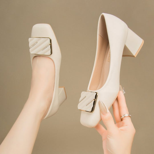 Damen elegante Pumps mit quadratischer Spitze und modischer Schnalle Heidi-Mode