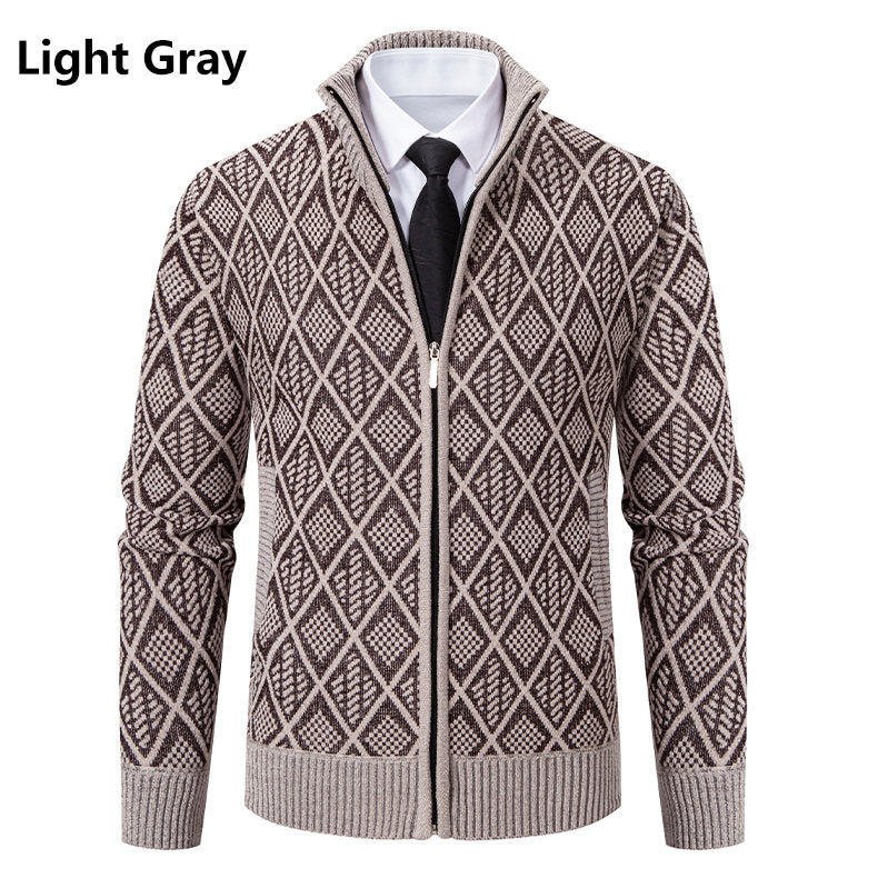 Herren Eleganter Diamant Strick Zip Cardigan Heidi-Mode