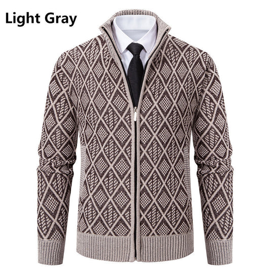 Herren Eleganter Diamant Strick Zip Cardigan Heidi-Mode