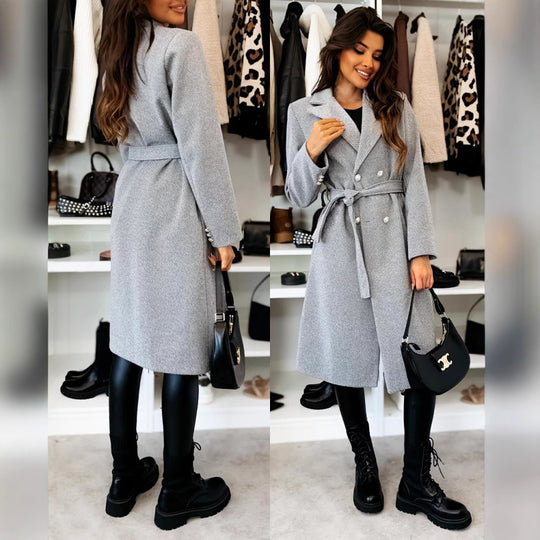 Damen Eleganter Trenchcoat mit taillierbarem Gürtel und Doppelreiher Heidi-Mode
