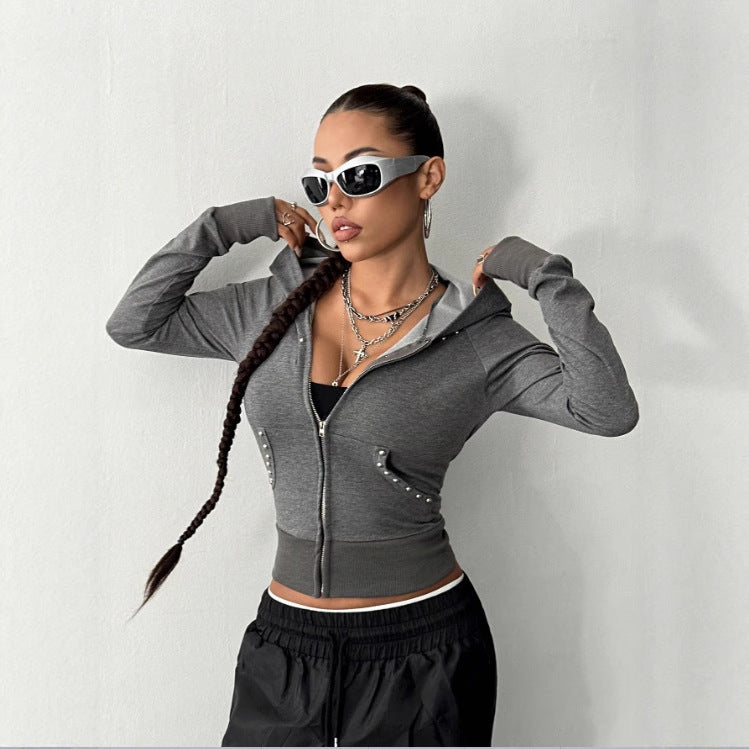 Damen modische Zip-Hoodie mit Silberschmuck-Details Heidi Mode