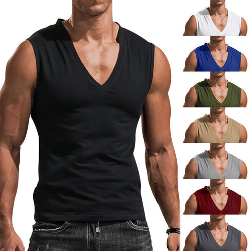 Herren Ärmelloses Fitness-T-Shirt mit V-Ausschnitt aus atmungsaktivem Material Heidi-Mode