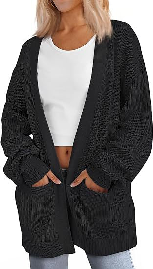 Damen Grobstrick Cardigan mit offenem Schnitt und praktischen Taschen Heidi-Mode
