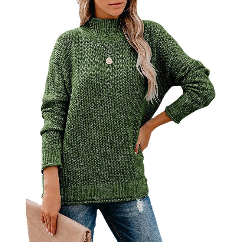 Damen Grobstrickpullover mit hohem Kragen und lässigem Schnitt Heidi-Mode