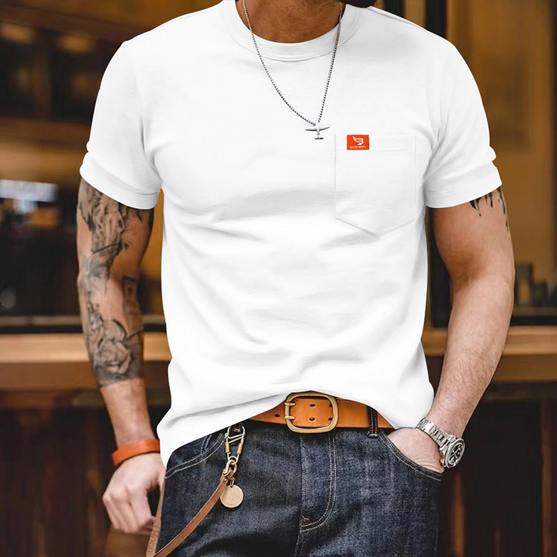 Herren klassisches Kurzarm T-Shirt mit Brusttasche aus hochwertiger Baumwolle Heidi-Mode