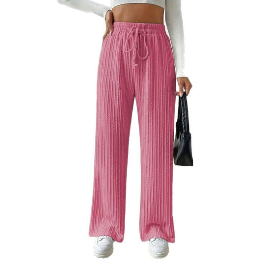 Damen entspannendes Strick-Loungewear-Set mit hoher Taille und weitem Bein Heidi-Mode