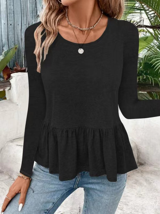 Damen Langarmshirt mit voluminösem Peplumschnitt Heidi-Mode