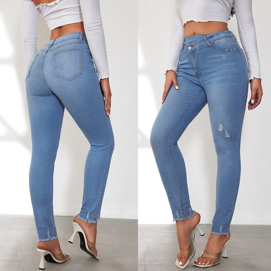Damen Hochtaillierte Ripped Jeans im modernen Skinny Fit Heidi-Mode
