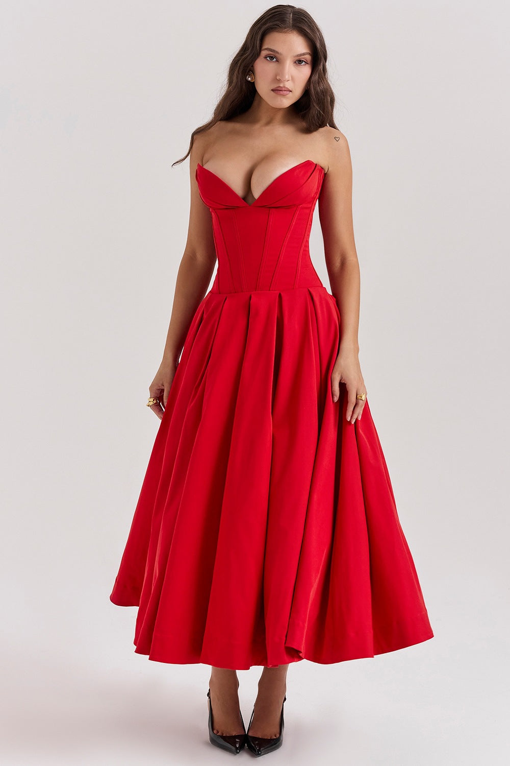 Damen Abendkleid mit taillierter Silhouette und A-linien Schnitt Heidi-Mode