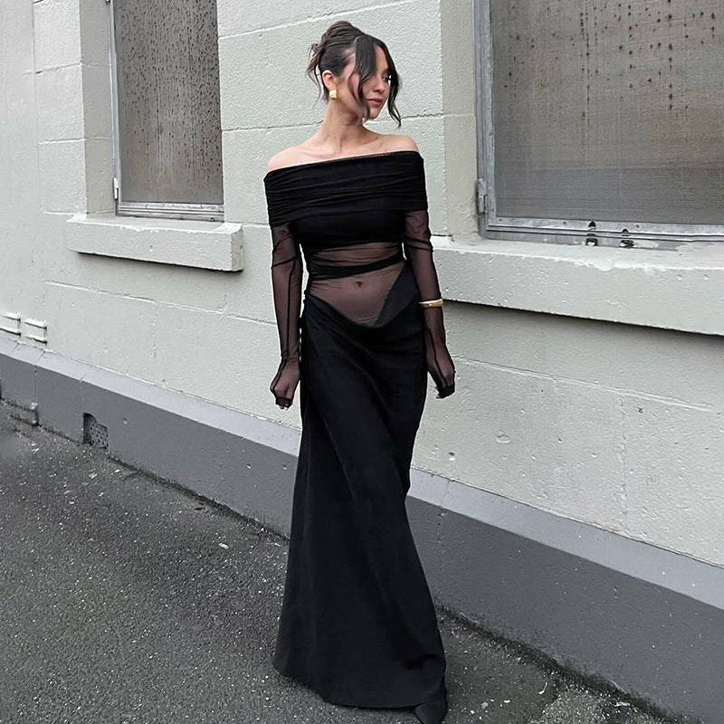 Damen Off-Shoulder Maxikleid mit voluminösem Rüschendesign Heidi-Mode