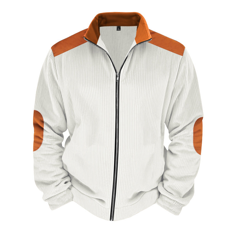 Herren Sportliche Zip-Jacke mit Rippenstruktur und Kontrastärmel Heidi-Mode