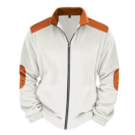 Herren Sportliche Zip-Jacke mit Rippenstruktur und Kontrastärmel Heidi-Mode