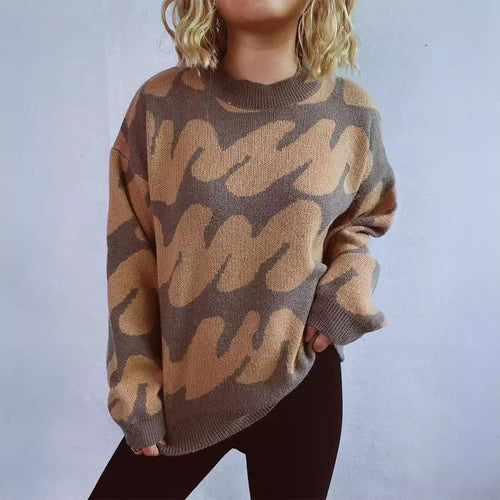 Damen lässiger Pullover mit modernem Farbblockdesign und voluminösen Ärmeln Heidi-Mode