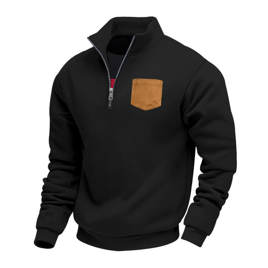 Herren Fleece-Pullover mit hohem Kragen und praktischer Brusttasche Heidi-Mode