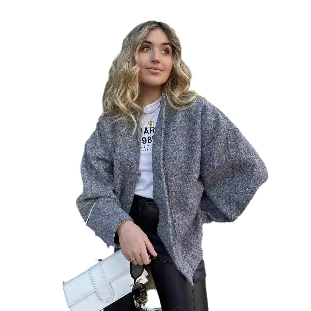 Damen Oversized Wolljacke im schlichten Design Heidi-Mode
