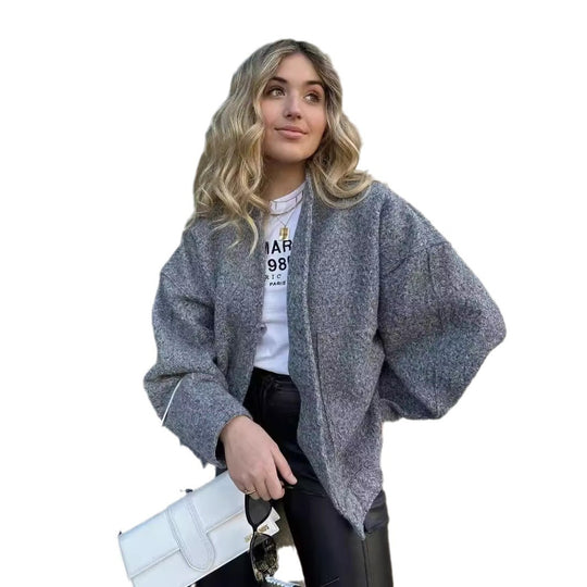 Damen Oversized Wolljacke im schlichten Design Heidi-Mode