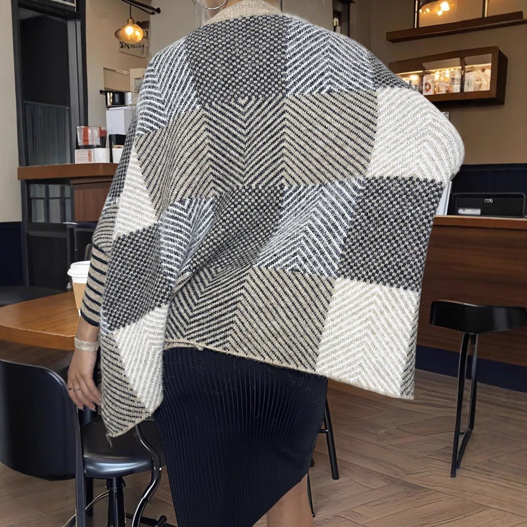 Damen asymmetrischer Strickpullover mit Zickzackmuster Heidi-Mode