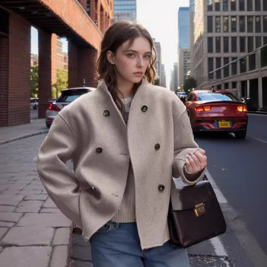 Damen modische Kurzjacke mit strukturiertem Gewebe und abgerundetem Saum Heidi-Mode