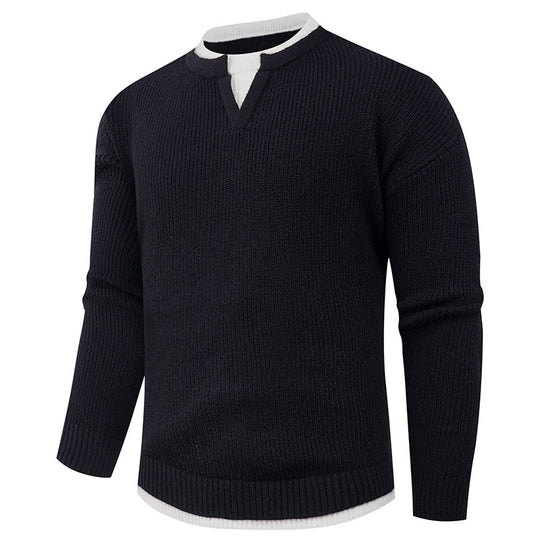 Herren Strickpullover mit V-Ausschnitt und modernem Rippenmuster Heidi-Mode