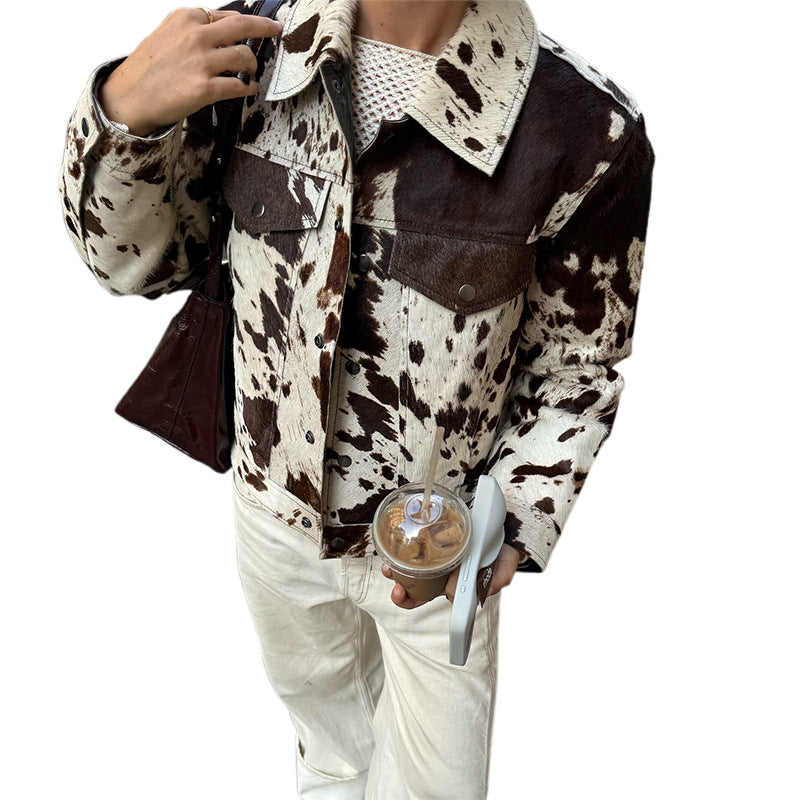 Damen modische Wildlederjacke mit ausgefallenem Tierprint Heidi-Mode