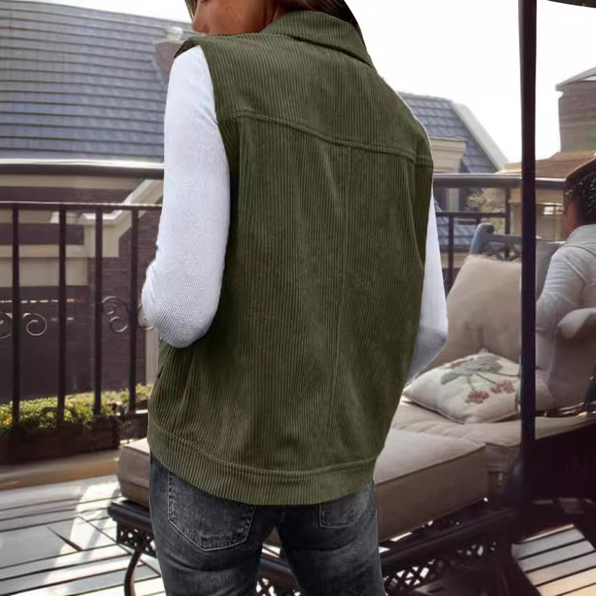 Damen lässige Weste mit praktischen Taschen und strukturiertem Cordmaterial Heidi-Mode