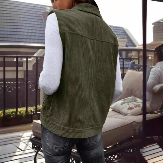 Damen lässige Weste mit praktischen Taschen und strukturiertem Cordmaterial Heidi-Mode