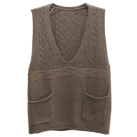 Damen Strickweste mit tiefem V-Ausschnitt und praktischen Taschen Heidi-Mode