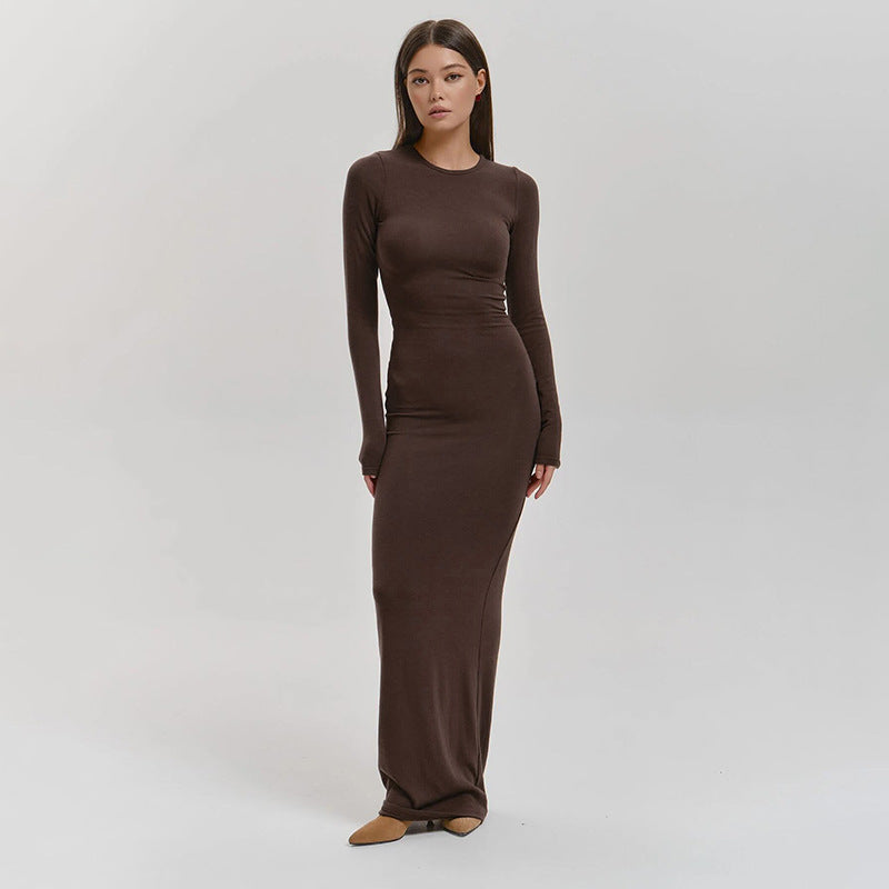 Damen Elegantes Langarm-Maxikleid mit figurformendem Schnitt und hohem Komfort Heidi-Mode